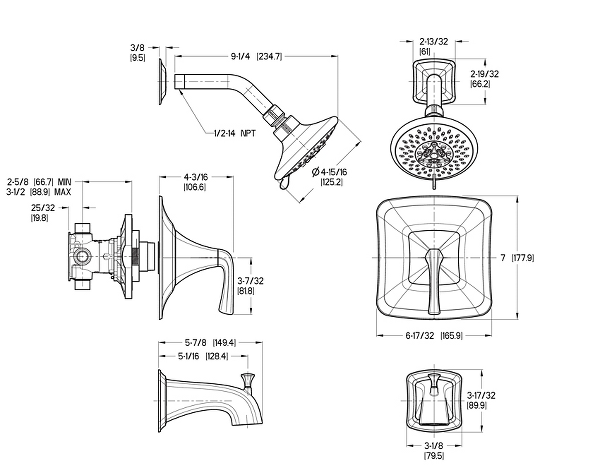 Pfister Selia 1-Handle Tub & Shower Faucet Trim with Valve, Multi-Function Showerhead, 2.0 GPM