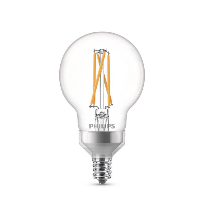 Philips 40-Watt Equivalent G16.5 Dimmable Candelabra Base LED Light Bulb with Dimming Effect, Soft White (4-Pack)