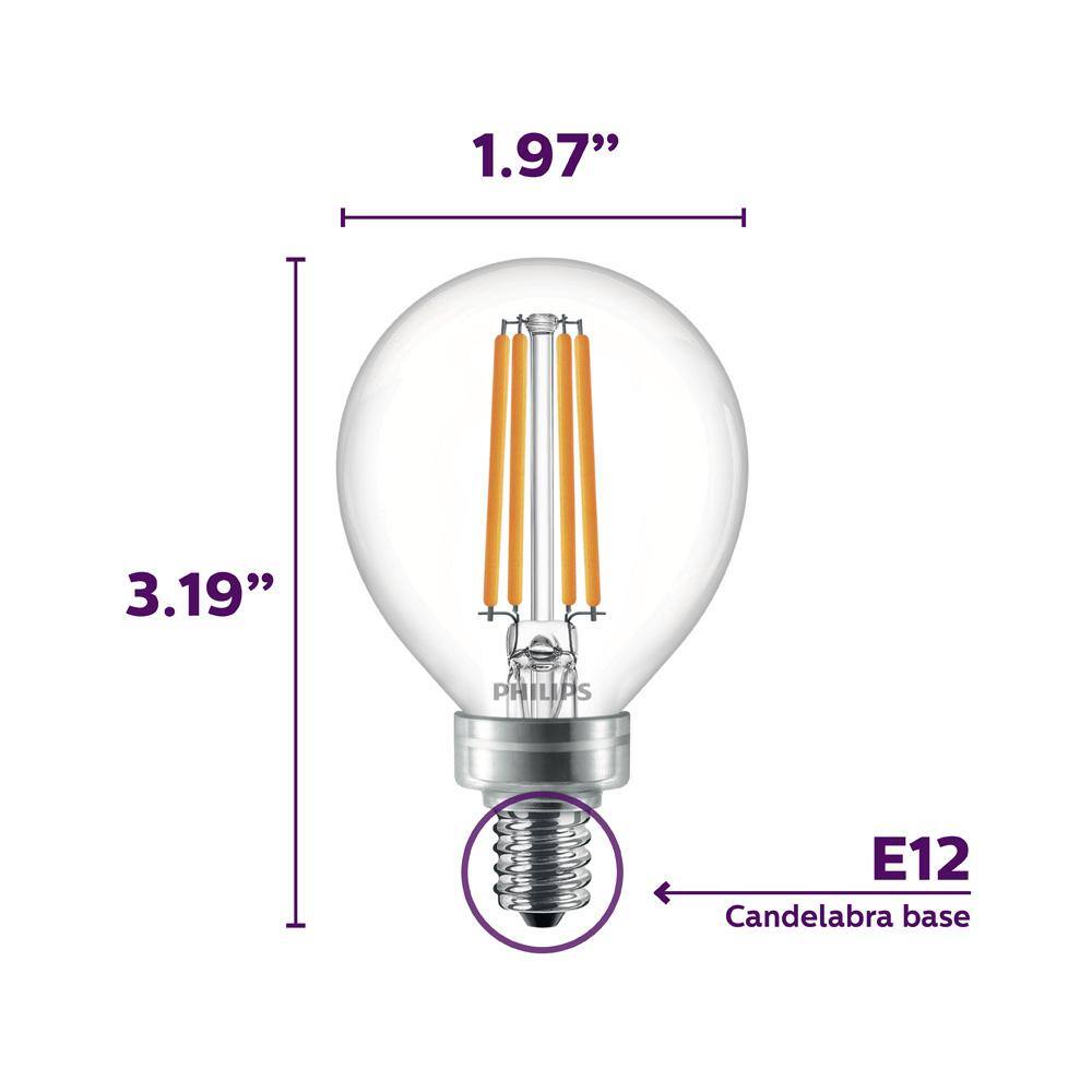 Philips 40-Watt Equivalent G16.5 Dimmable Candelabra Base LED Light Bulb with Dimming Effect, Soft White (4-Pack)