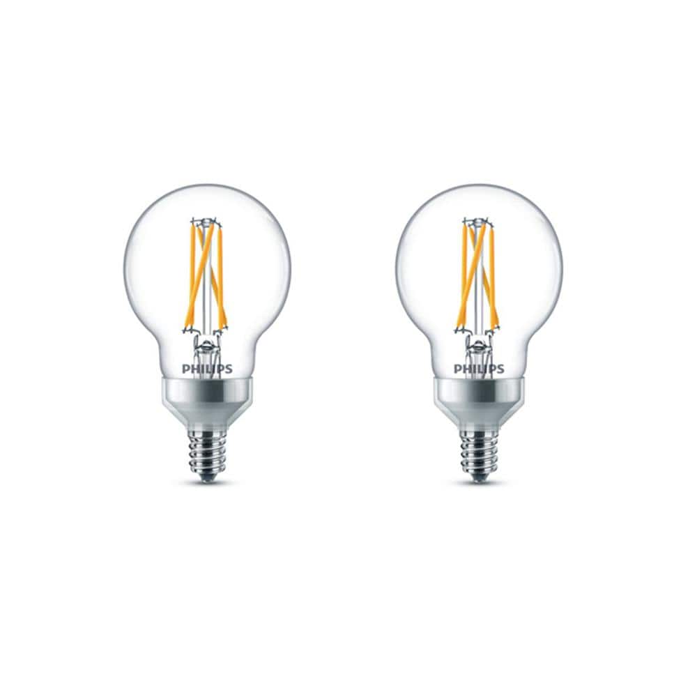 Philips 60-Watt Equivalent G16.5 Dimmable LED Light Bulb with Warm Glow Dimming Effect, Soft White (2-Pack)