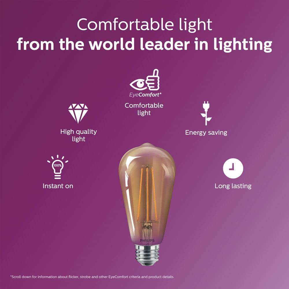 Philips 40-Watt Equivalent ST19 Dimmable Vintage Glass Edison LED Light Bulb, Amber Warm White 2000K (1-Bulb)