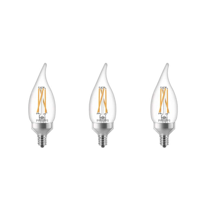 Philips 40-Watt Equivalent Soft White B11 Dimmable Warm Glow Bent Tip E12 Candle LED Light Bulb, 2700K, 3-Pack