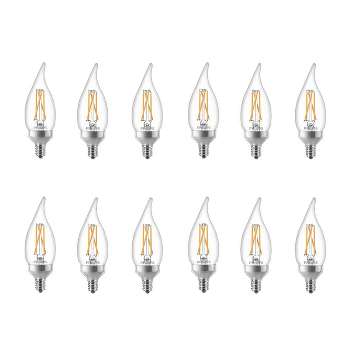 Philips 25-Watt Equivalent B11 Dimmable Warm Glow LED Candle Bulb, Bent Tip, E12 Base, Soft White 2700K, 12-Pack