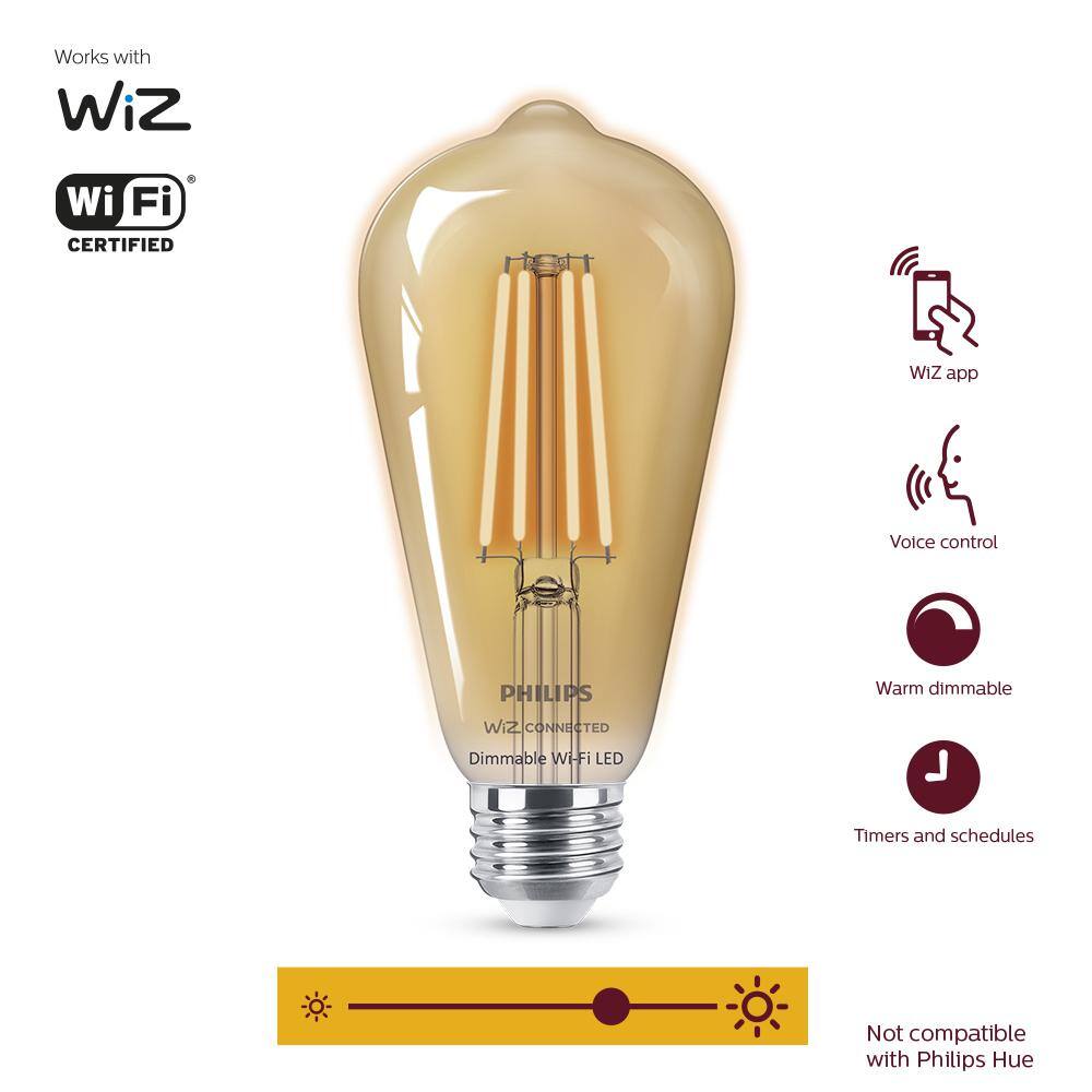 Philips Amber ST19 LED 40-Watt Equivalent Dimmable Smart Wi‑Fi (WiZ Connected) Wireless Light Bulb
