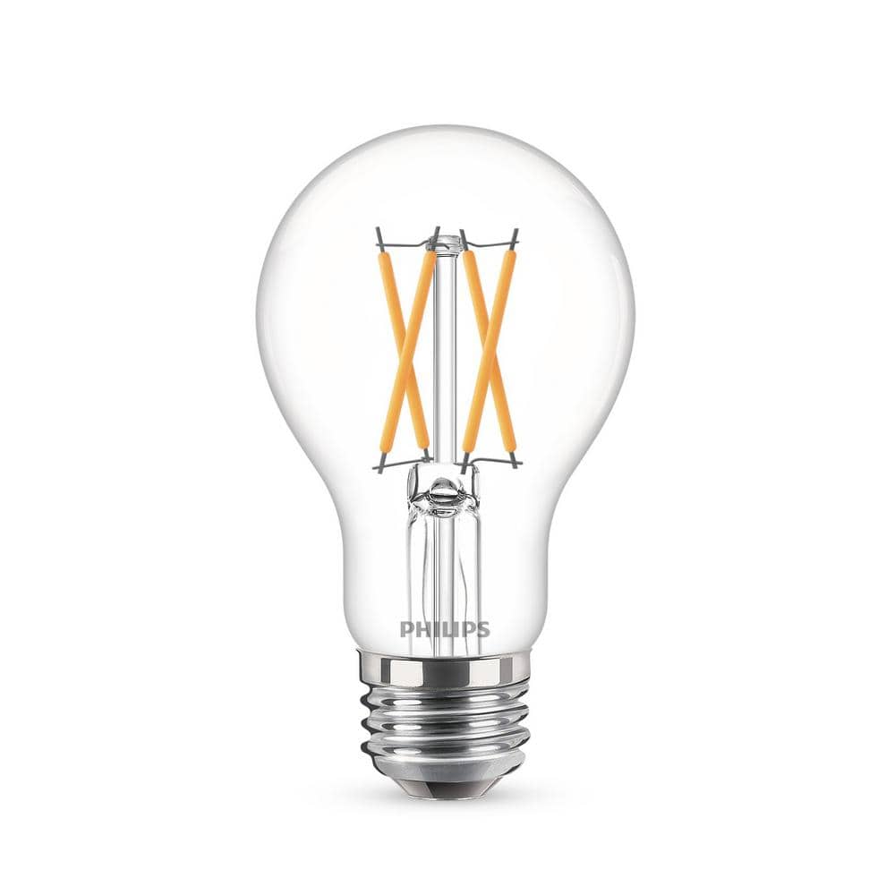 Philips 60-Watt Equivalent A19 Dimmable LED Bulb with Warm Glow, Clear Glass, Soft White 2700K (2-Pack)