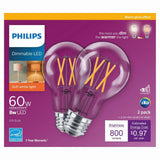 Philips 60-Watt Equivalent A19 Dimmable LED Bulb with Warm Glow, Clear Glass, Soft White 2700K (2-Pack)