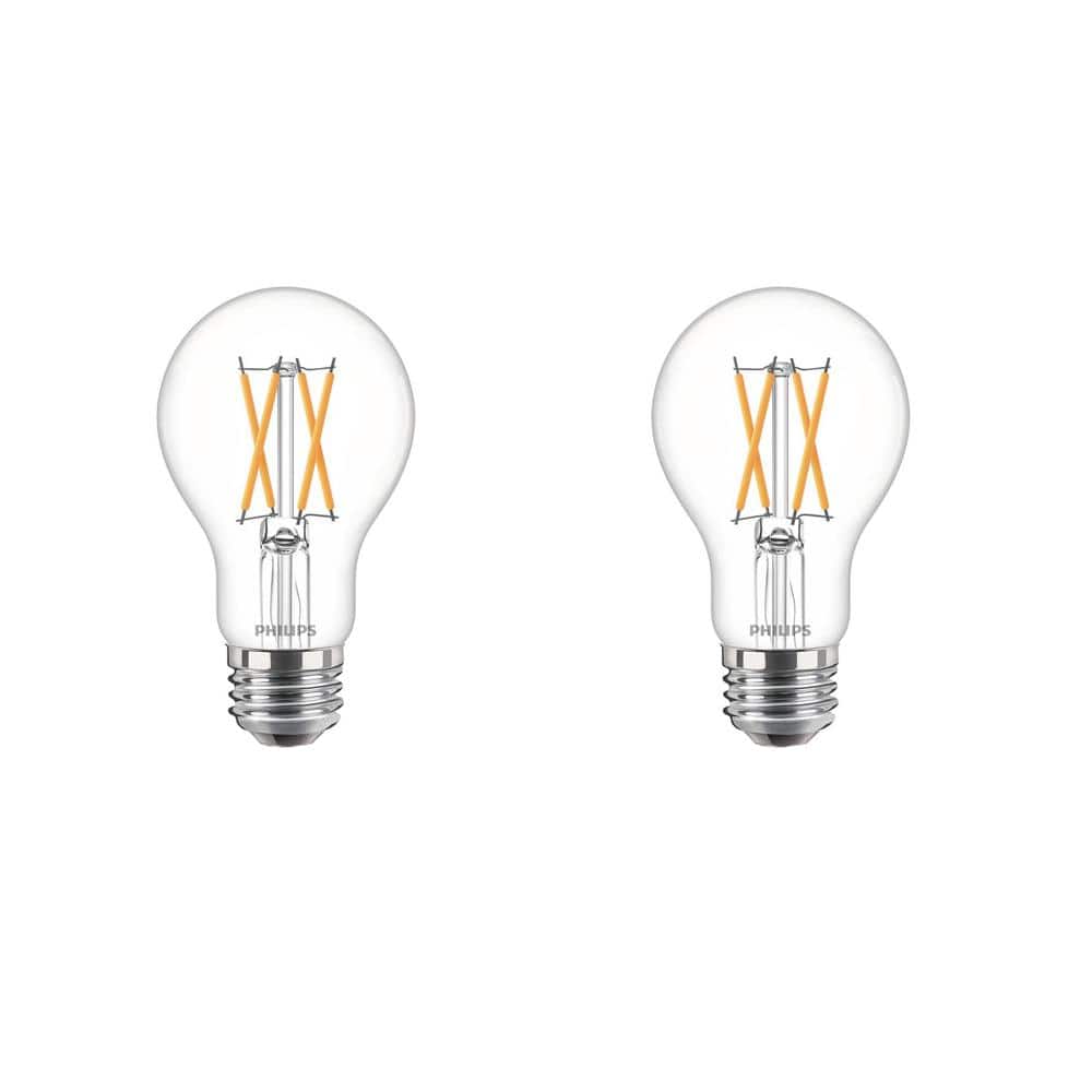 Philips 60-Watt Equivalent A19 Dimmable LED Bulb with Warm Glow, Clear Glass, Soft White 2700K (2-Pack)
