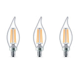 Philips 60-Watt Equivalent B11 Dimmable Edison LED Candle Light Bulb, Glass Bent Tip, Candelabra (E12) Base, Daylight 5000K, 6-Pack