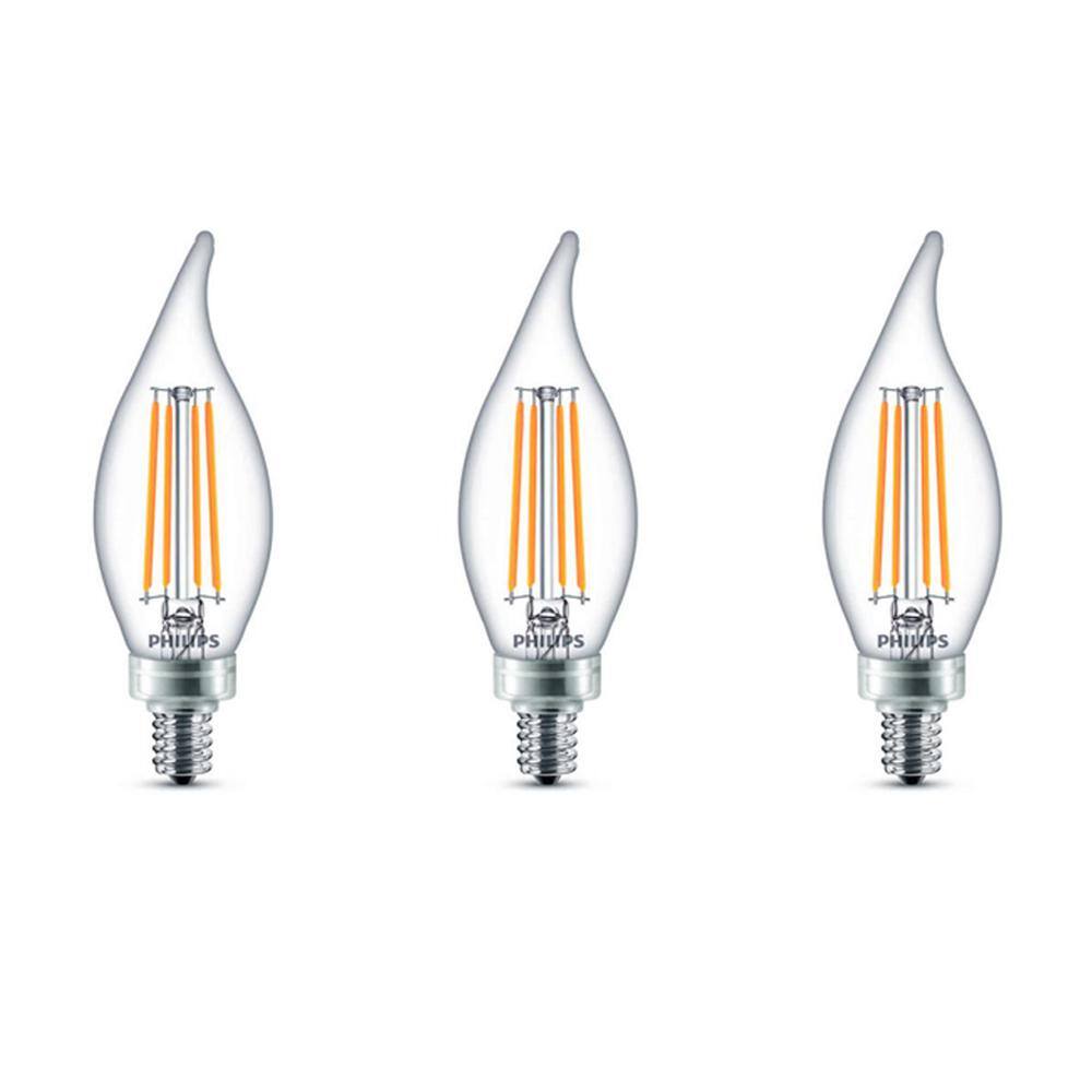 Philips 60-Watt Equivalent B11 Dimmable Edison LED Candle Light Bulb, Glass Bent Tip, Candelabra (E12) Base, Daylight 5000K, 3-Pack