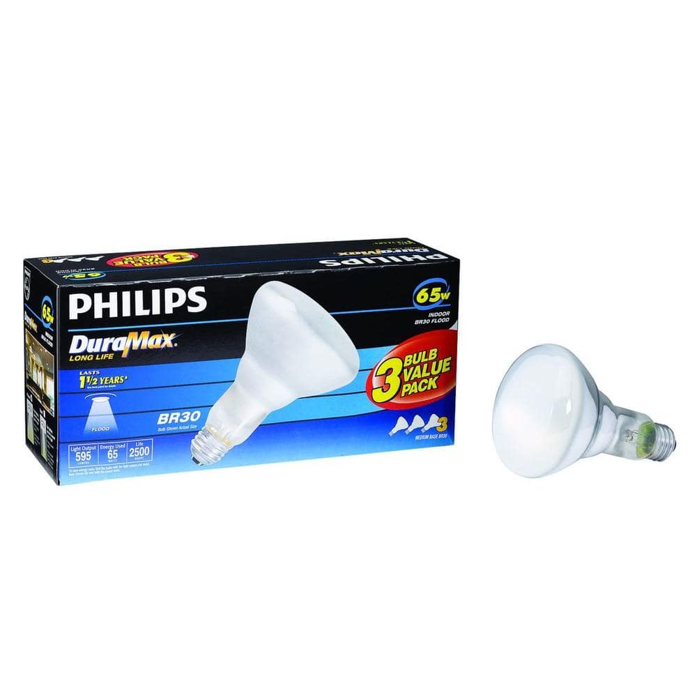 Philips 65-Watt BR30 Incandescent DuraMax Dimmable Flood Light Bulb (3-Pack)