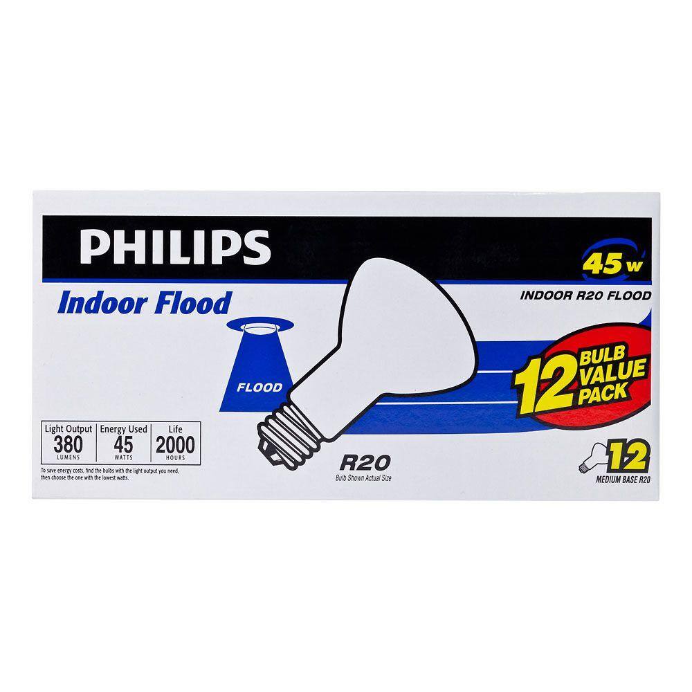 Philips 45-Watt PAR38 Incandescent Flood Light Bulb, Bright White 2800K, 12-Pack