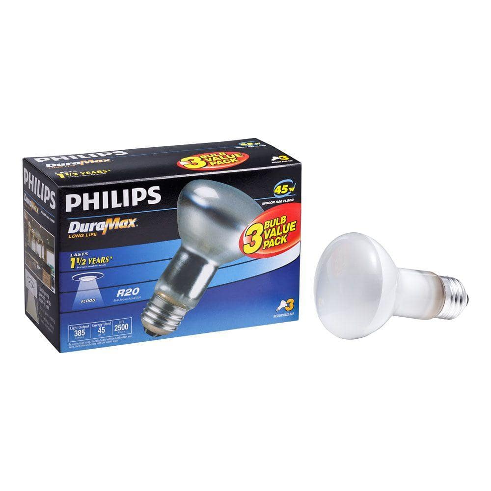Philips DuraMax 45-Watt Incandescent R20 Dimmable Flood/Spot Light Bulb (3-Pack)