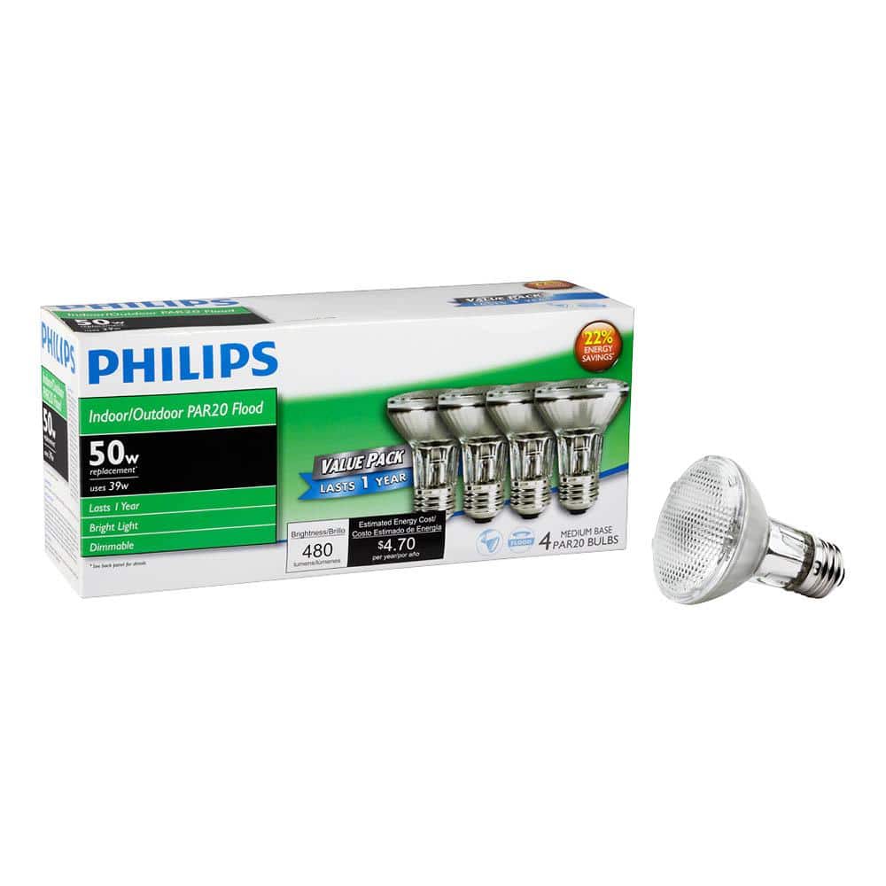Philips 39-Watt Equivalent Halogen PAR20 Dimmable Flood Light Bulb (4-Pack)