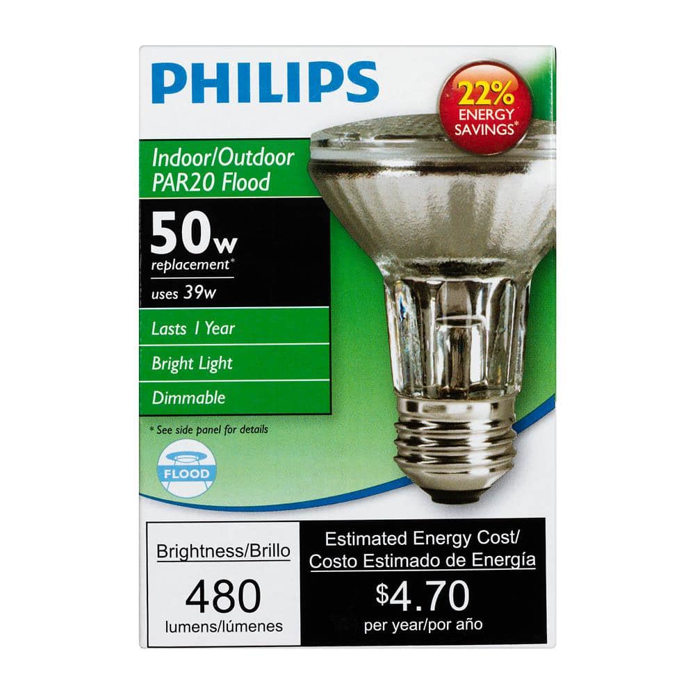 Philips 39-Watt Halogen PAR20 Soft White (2900K) Dimmable Floodlight Bulb