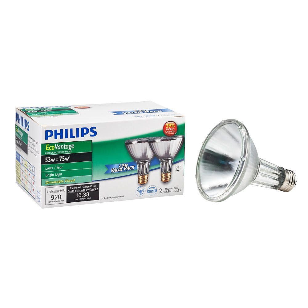 Philips 75-Watt Equivalent Halogen PAR30 Dimmable Flood Light Bulb (2-Pack)