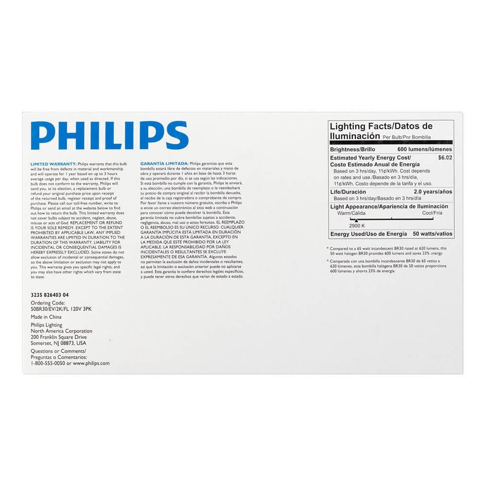 Philips 50-Watt Equivalent Halogen BR30 Dimmable Flood Light Bulb (3-Pack)