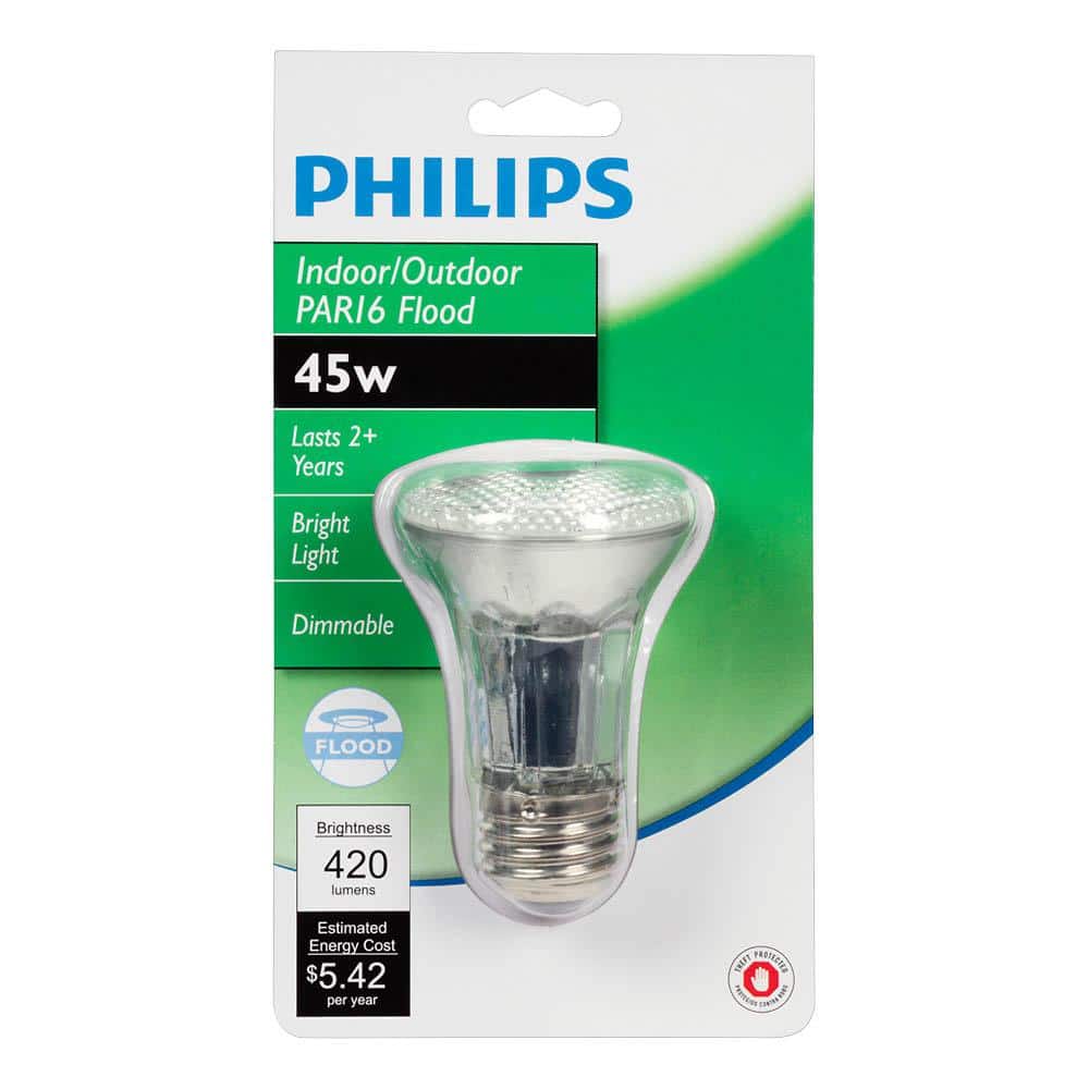 Philips 45-Watt Equivalent PAR16 Halogen Dimmable Flood Light Bulb, Medium E26 Base, 420 Lumens