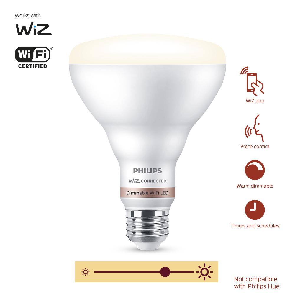 Philips Soft White BR30 LED 65-Watt Equivalent Dimmable Smart Wi‑Fi WiZ Connected Light Bulb (2‑Pack)