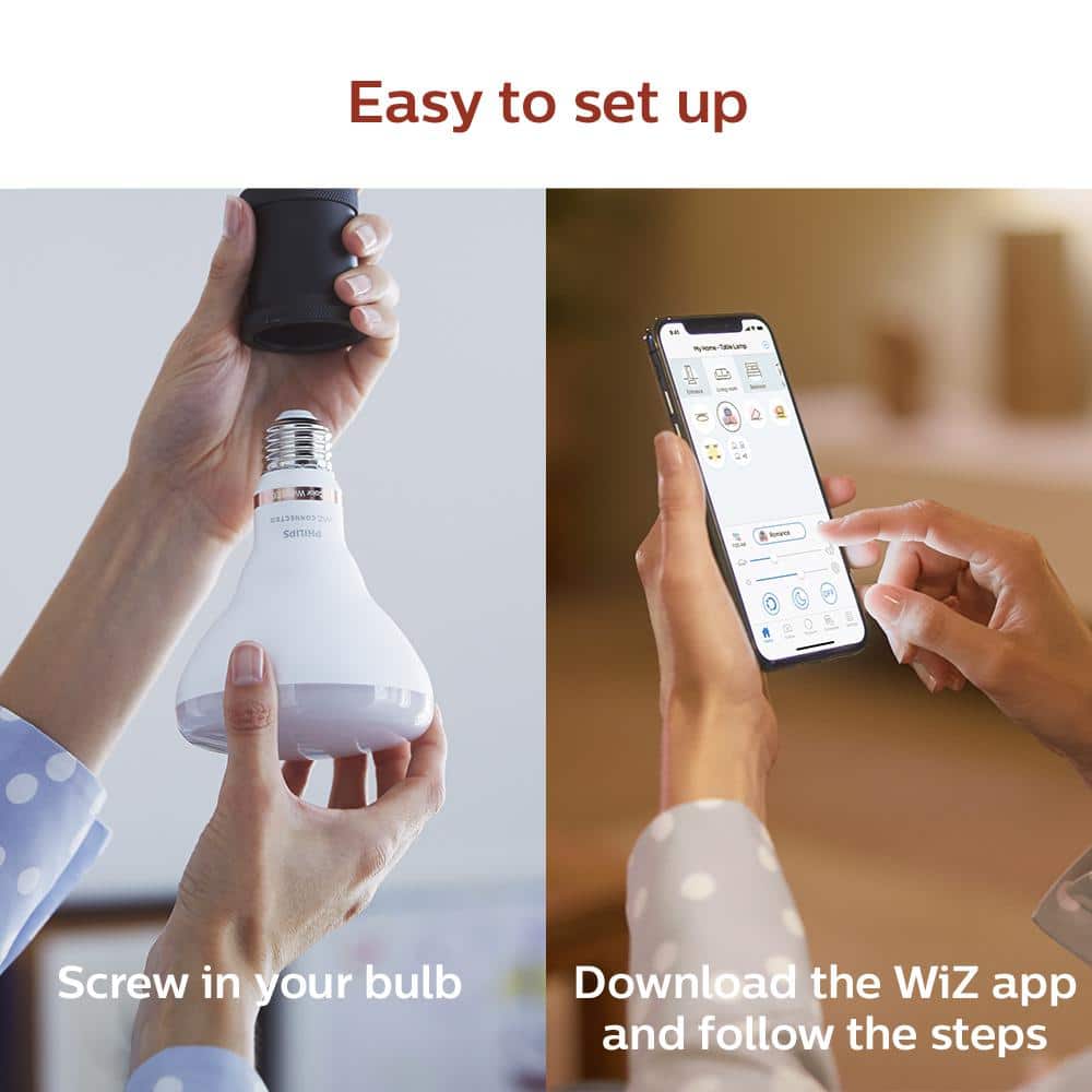 Philips Soft White BR30 LED 65-Watt Equivalent Dimmable Smart Wi‑Fi WiZ Connected Light Bulb (2‑Pack)
