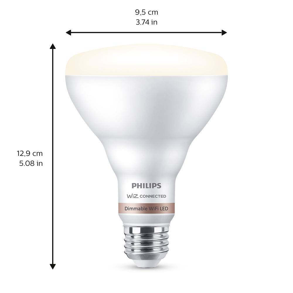 Philips Soft White BR30 LED 65-Watt Equivalent Dimmable Smart Wi‑Fi WiZ Connected Light Bulb (2‑Pack)