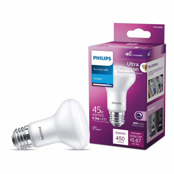 Philips 45-Watt Equivalent R20 Dimmable LED Flood Light Bulb, Daylight, 6-Pack