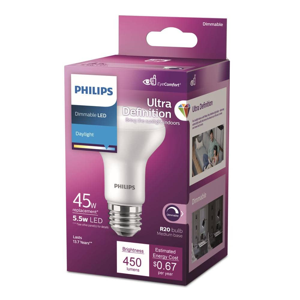 Philips 45-Watt Equivalent R20 Dimmable LED Flood Light Bulb, Daylight, 6-Pack