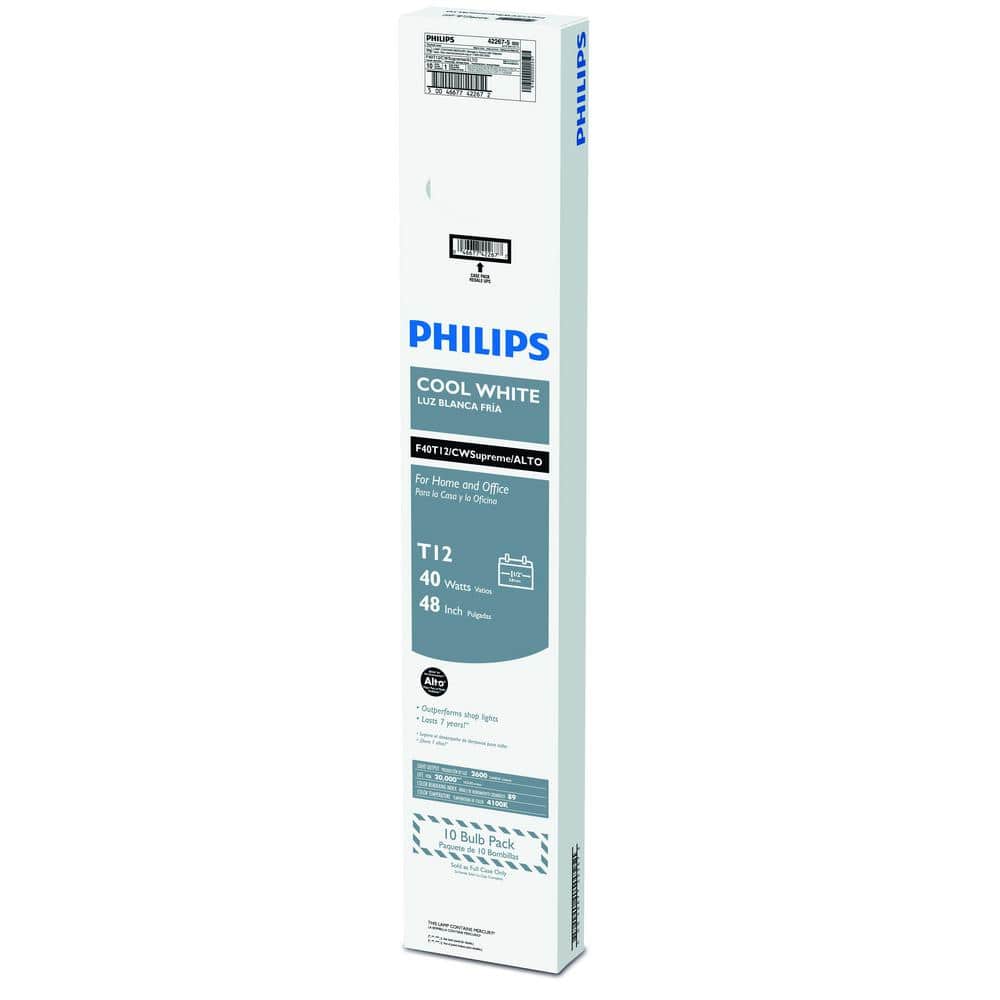 Philips 40-Watt 4 ft. ALTO Supreme Linear T12 Fluorescent Tube Light Bulb, Cool White (4100K) (10-Pack)