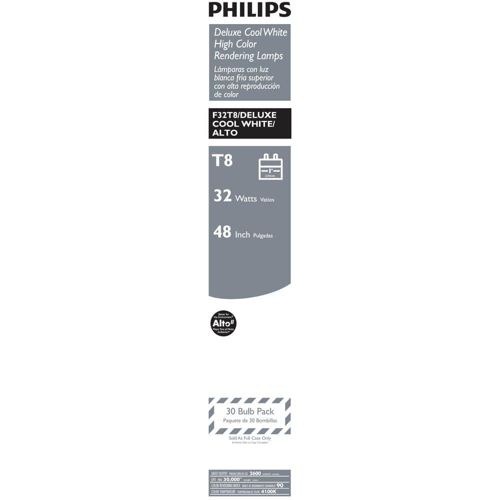 Philips 32-Watt 4 ft. Linear T8 Fluorescent Tube Light Bulb, Cool White 4100K, 30-Pack