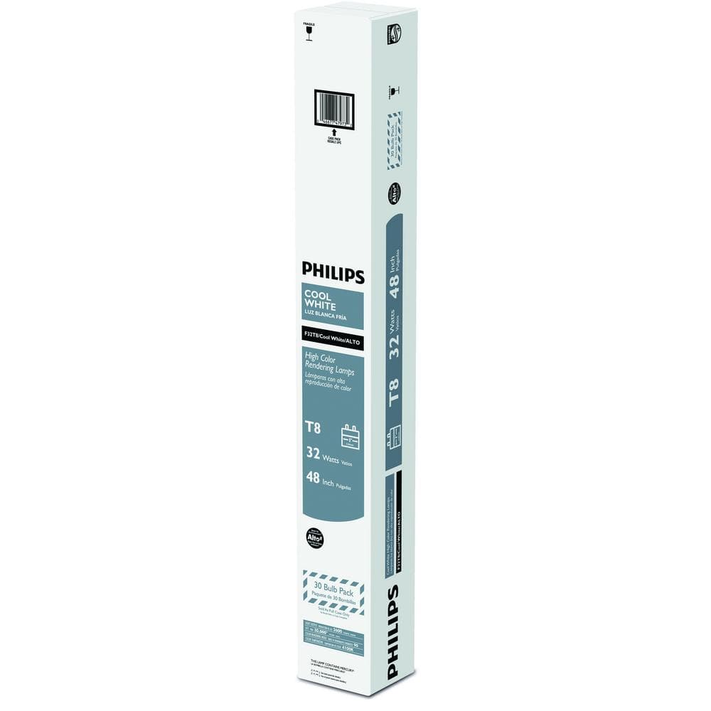 Philips 32-Watt 4 ft. Linear T8 Fluorescent Tube Light Bulb, Cool White 4100K, 30-Pack