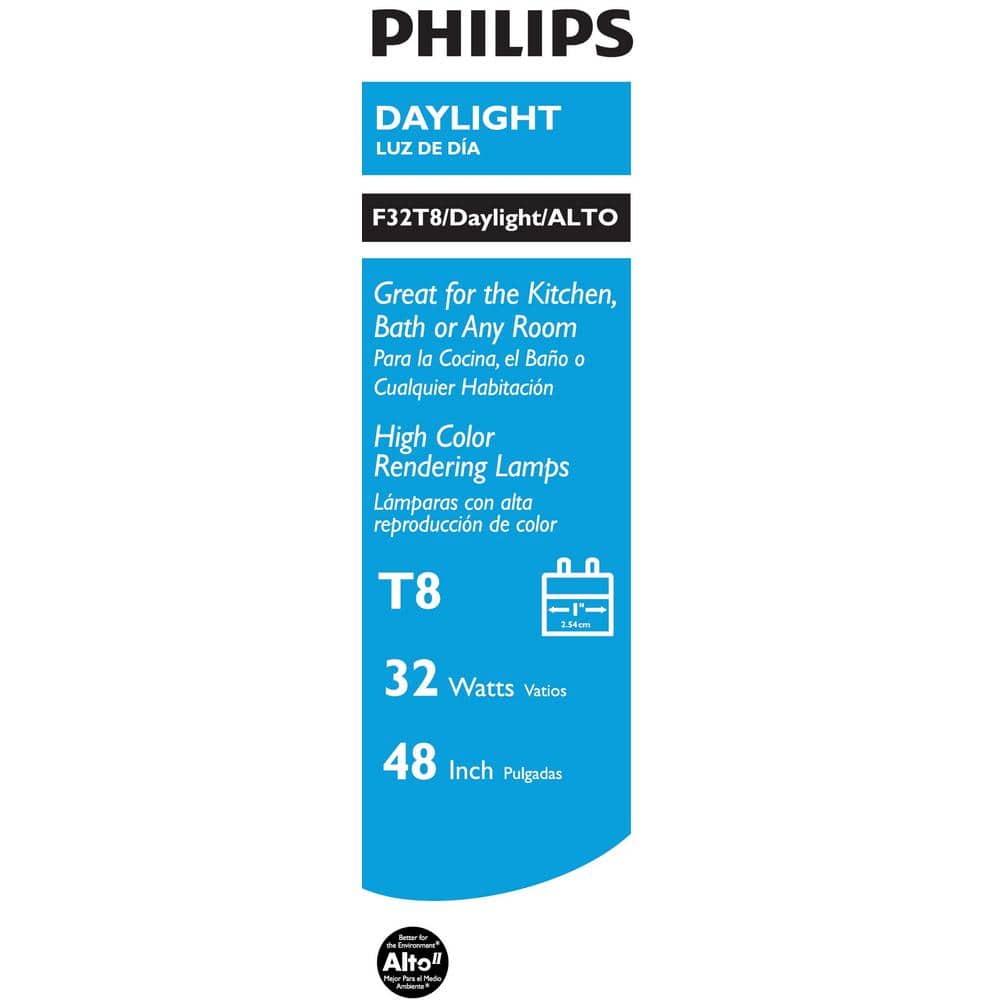 Philips 32-Watt 4 ft. Linear T8 Fluorescent Tube Light Bulb, Natural Daylight 5000K, 10-Pack