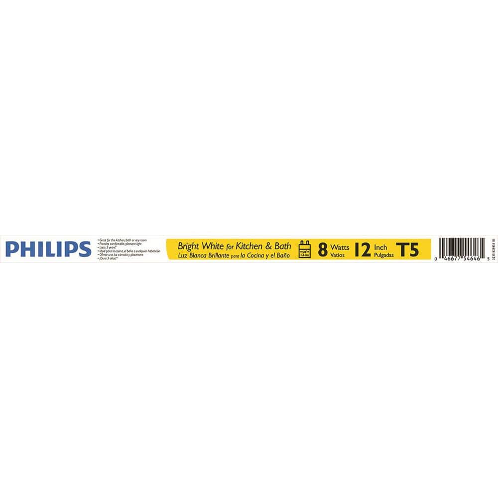 Philips 8-Watt 12 in. Linear T5 Fluorescent Tube Light Bulb, Bright White 3000K