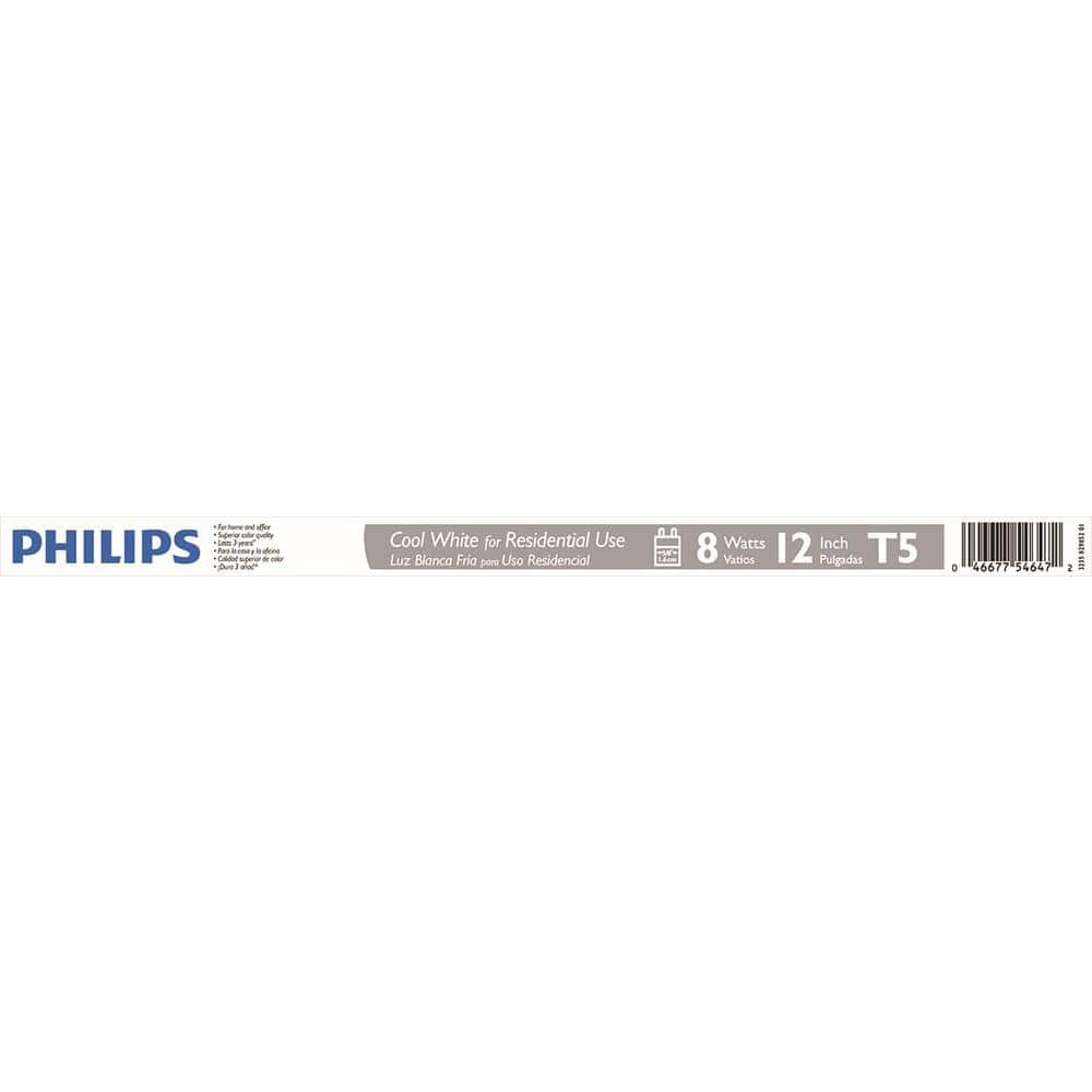 Philips 8-Watt 12 in. Linear T5 Fluorescent Tube Light Bulb, Cool White 4100K