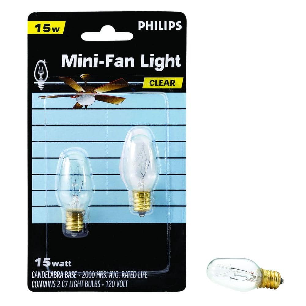 Philips 15-Watt C7.5 Incandescent Clear Candelabra Base Light Bulb (2-Pack)