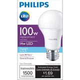 Philips 100-Watt Equivalent A19 Non-Dimmable Energy Saving LED Light Bulb, Daylight 5000K, 2-Pack