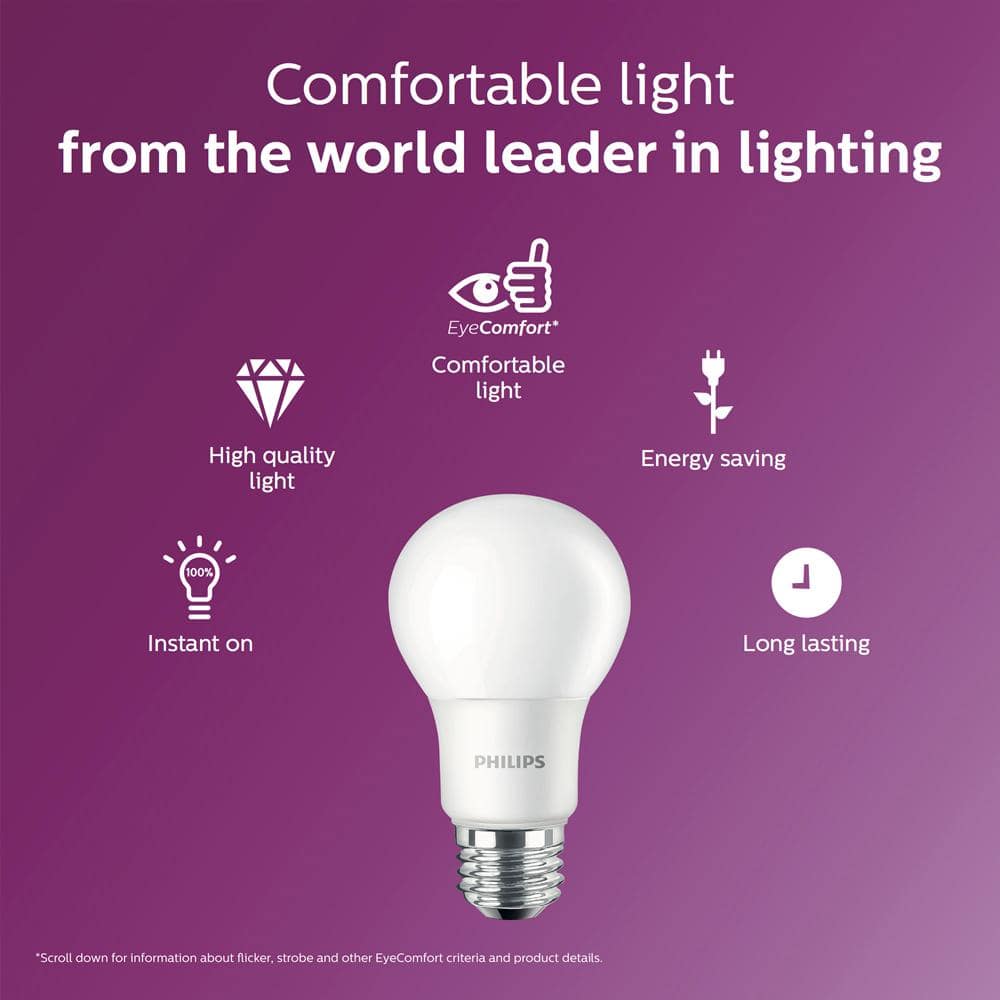 Philips 100-Watt Equivalent A19 Non-Dimmable Energy Saving LED Light Bulb, Daylight 5000K, 2-Pack