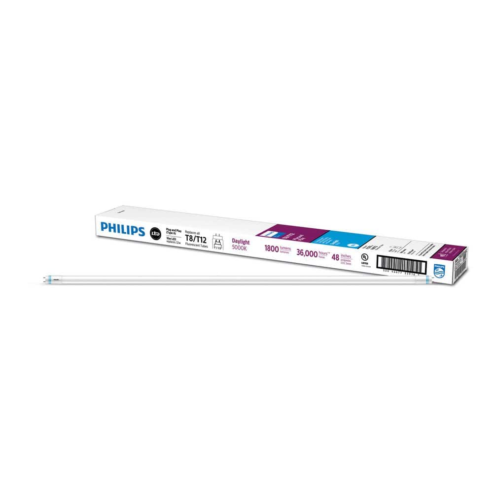 Philips 32W T8/40W T12 Equivalent 4 ft. Universal Fit LED Tube Light Bulbs, Daylight 5000K (2-Pack)