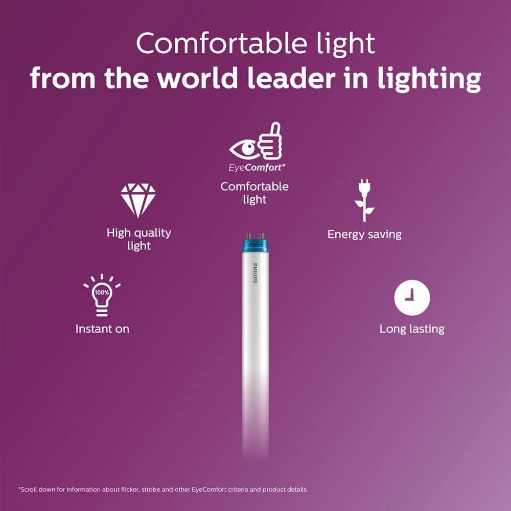 Philips 32-Watt Equivalent 4 ft. T8 InstantFit Linear LED Light Bulb, Cool White (4000K), 10-Pack