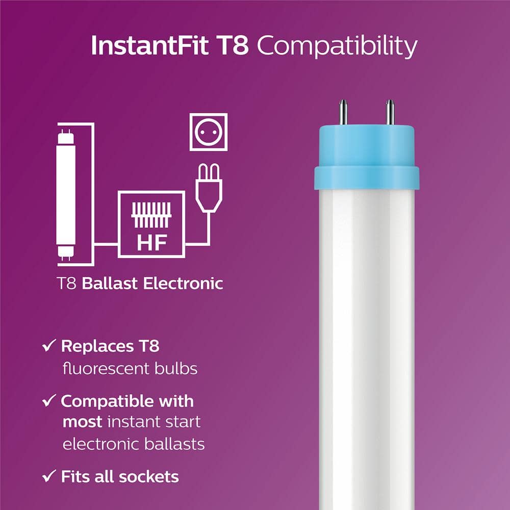 Philips 32-Watt Equivalent 4 ft. T8 InstantFit Linear LED Light Bulb, Cool White (4000K), 10-Pack