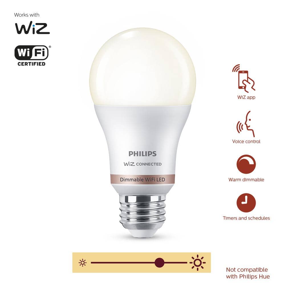 Philips Soft White A19 LED 60W Equivalent Dimmable Smart Wi‑Fi WiZ Connected Wireless Light Bulb