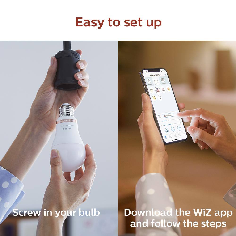 Philips Soft White A19 LED 60W Equivalent Dimmable Smart Wi‑Fi WiZ Connected Wireless Light Bulb