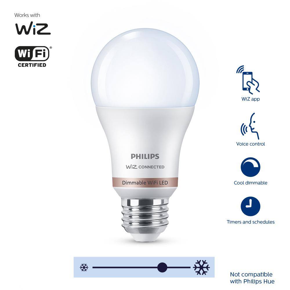 Philips Daylight A19 LED 60-Watt Equivalent Dimmable Smart Wi‑Fi WiZ Connected Wireless Light Bulb (2‑Pack)
