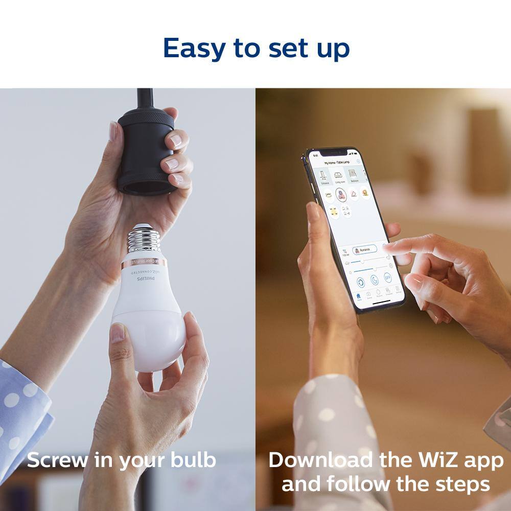 Philips Daylight A19 LED 60-Watt Equivalent Dimmable Smart Wi‑Fi WiZ Connected Wireless Light Bulb (2‑Pack)