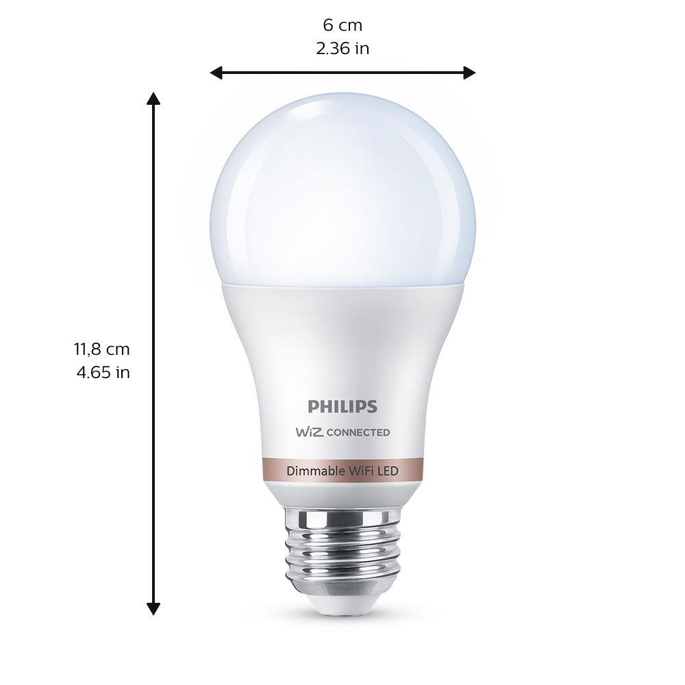Philips Daylight A19 LED 60-Watt Equivalent Dimmable Smart Wi‑Fi WiZ Connected Wireless Light Bulb (2‑Pack)