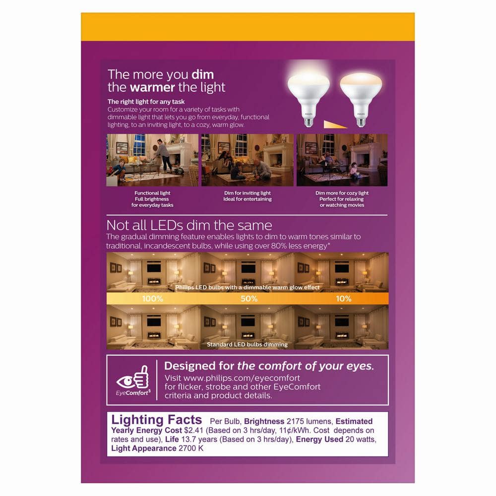 Philips 150-Watt Equivalent BR40 Dimmable LED Light Bulb with Warm Glow, Soft White 2700K (1 Bulb)