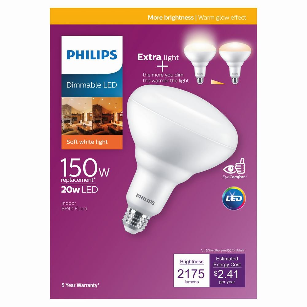 Philips 150-Watt Equivalent BR40 Dimmable LED Light Bulb with Warm Glow, Soft White 2700K (1 Bulb)