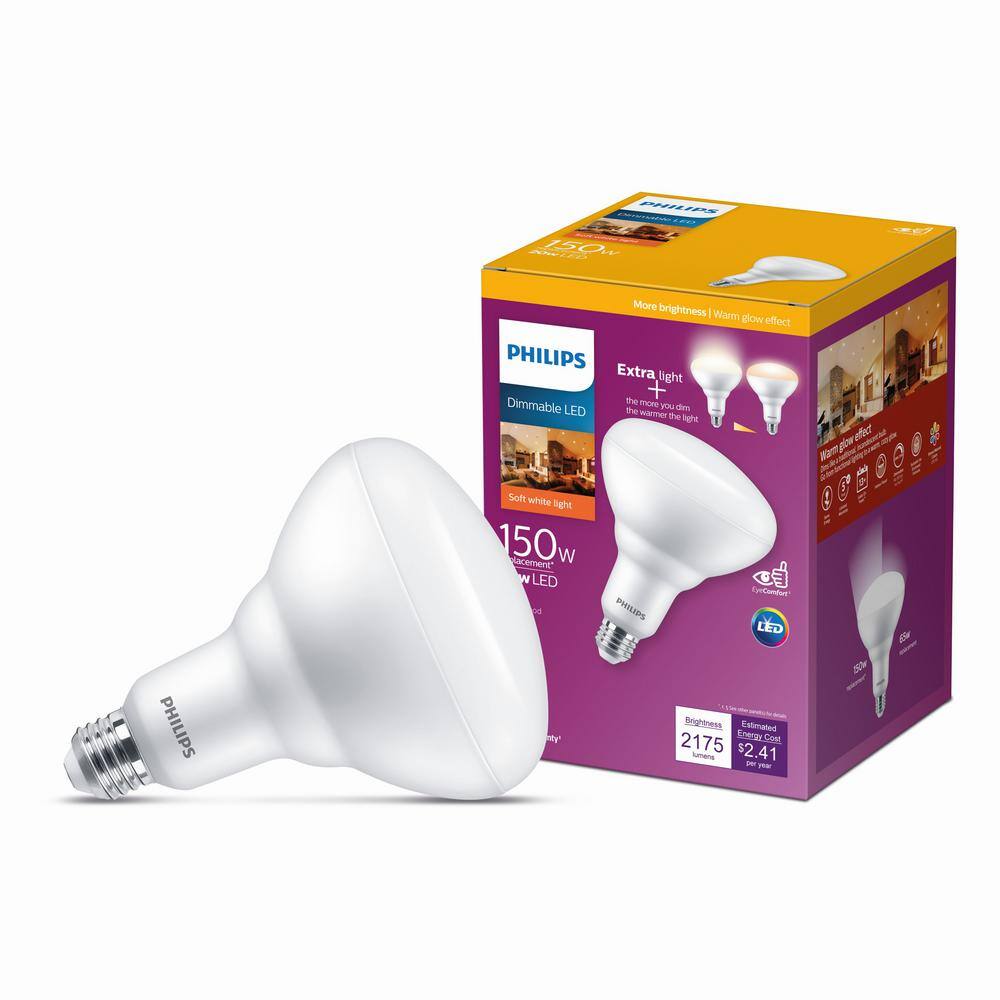 Philips 150-Watt Equivalent BR40 Dimmable LED Light Bulb with Warm Glow, Soft White 2700K (1 Bulb)