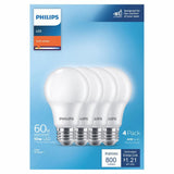 Philips 60-Watt Equivalent A19 Non-Dimmable Energy Saving Frosted Classic Glass LED Light Bulb, Soft White (2700K), 4-Pack