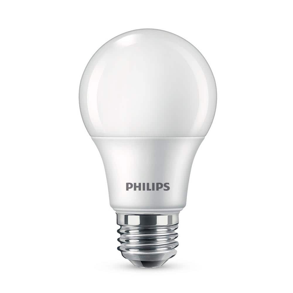 Philips 60-Watt Equivalent A19 Non-Dimmable Energy Saving Frosted Classic Glass LED Light Bulb, Soft White (2700K), 4-Pack