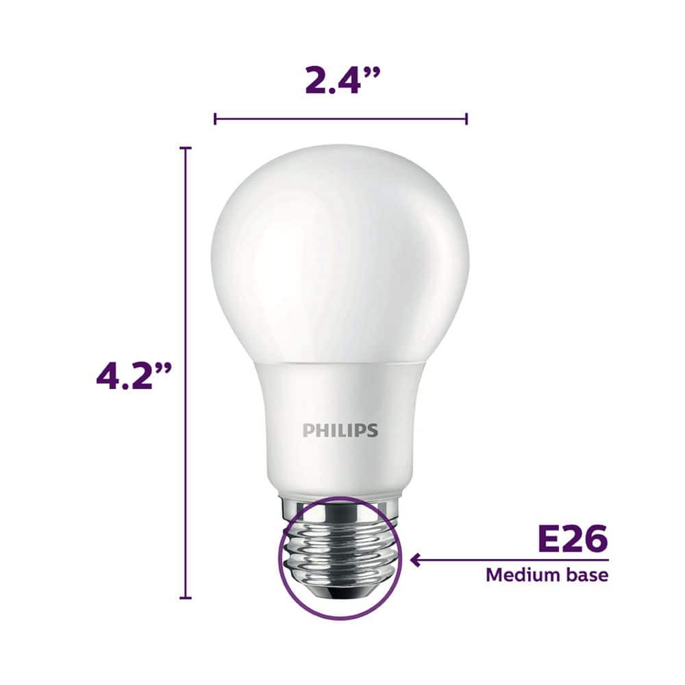 Philips 60-Watt Equivalent A19 Non-Dimmable Energy Saving Frosted Classic Glass LED Light Bulb, Soft White (2700K), 4-Pack