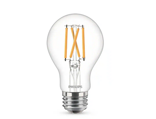Philips 40-Watt Equivalent A19 Dimmable Clear Glass LED Light Bulbs, Daylight 5000K, Indoor/Outdoor, 4-Pack